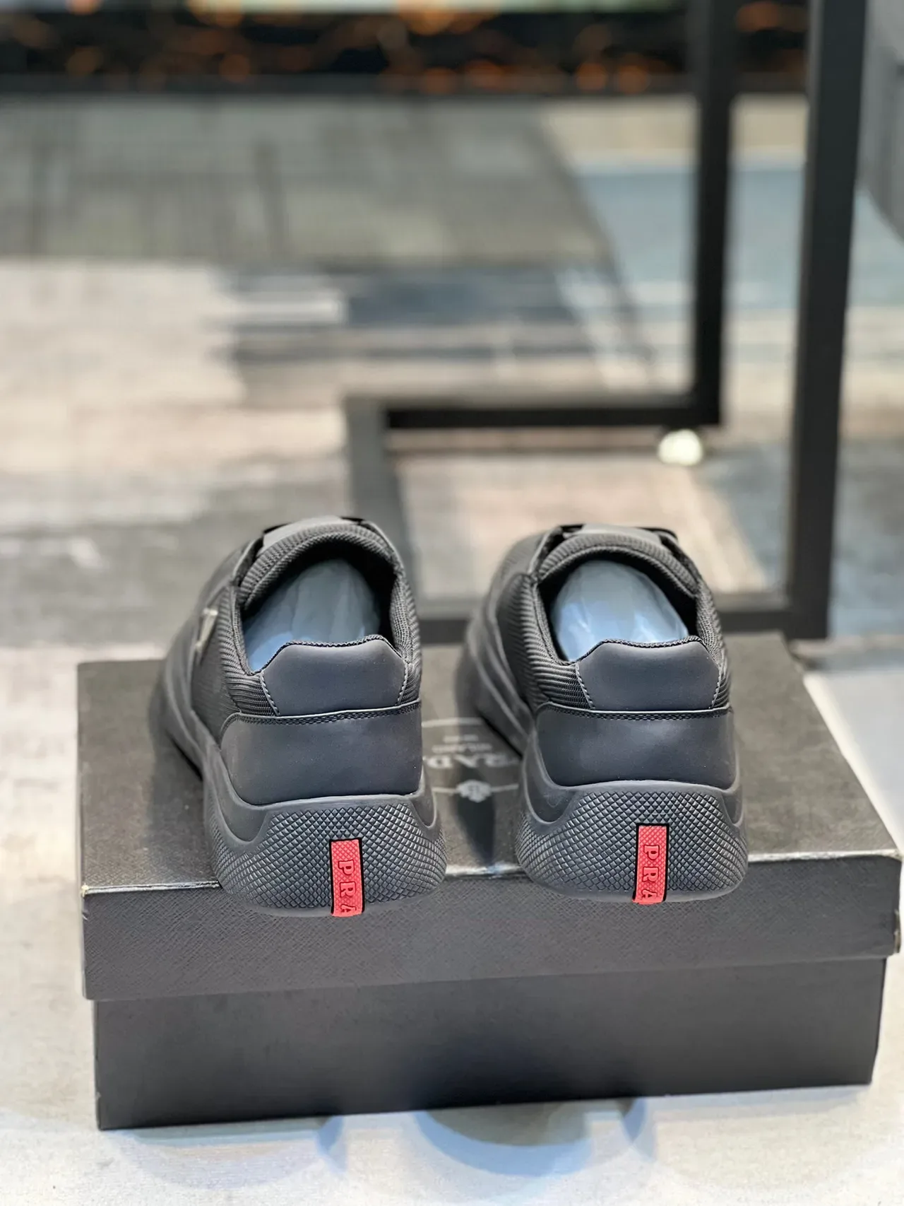 Prada Black Monochrome Mesh-Synthetic Hybrid Upper Lifestyle Sneakers 2