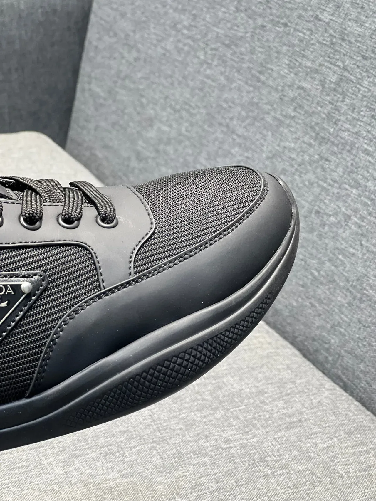 Prada Black Monochrome Mesh-Synthetic Hybrid Upper Lifestyle Sneakers 3