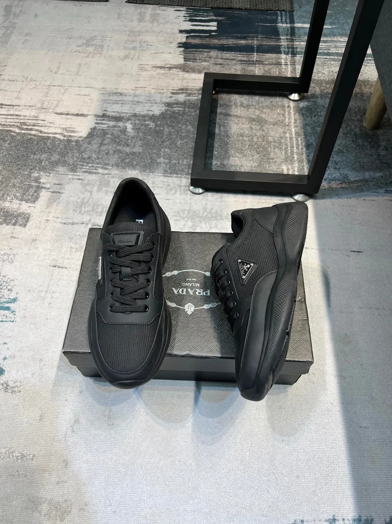 Prada Black Monochrome Mesh-Synthetic Hybrid Upper Lifestyle Sneakers 4