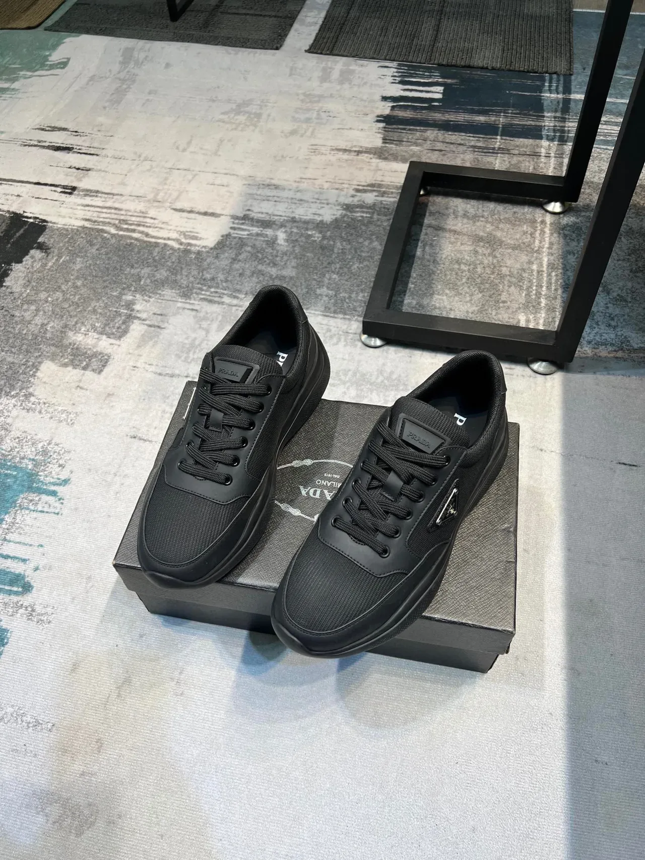 Prada Black Monochrome Mesh-Synthetic Hybrid Upper Lifestyle Sneakers 5