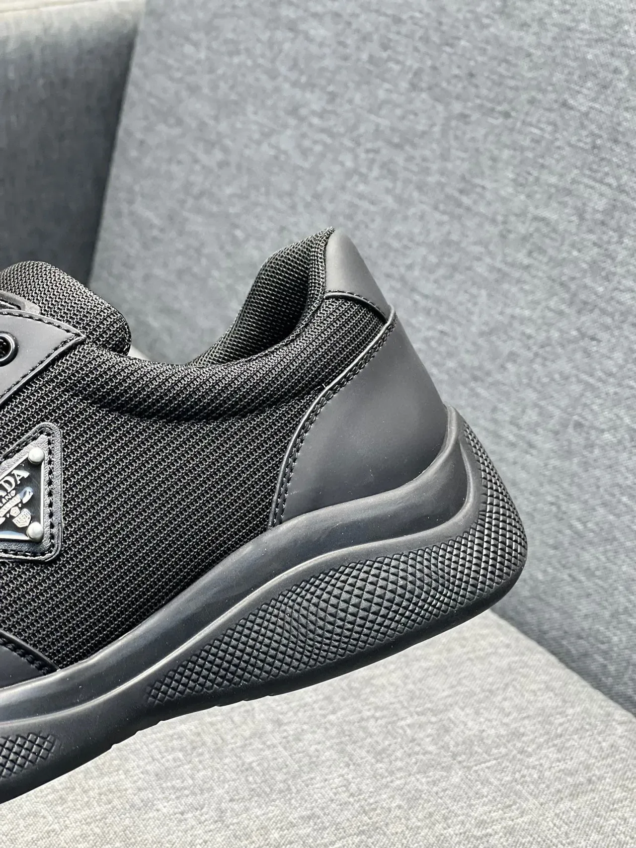 Prada Black Monochrome Mesh-Synthetic Hybrid Upper Lifestyle Sneakers 8