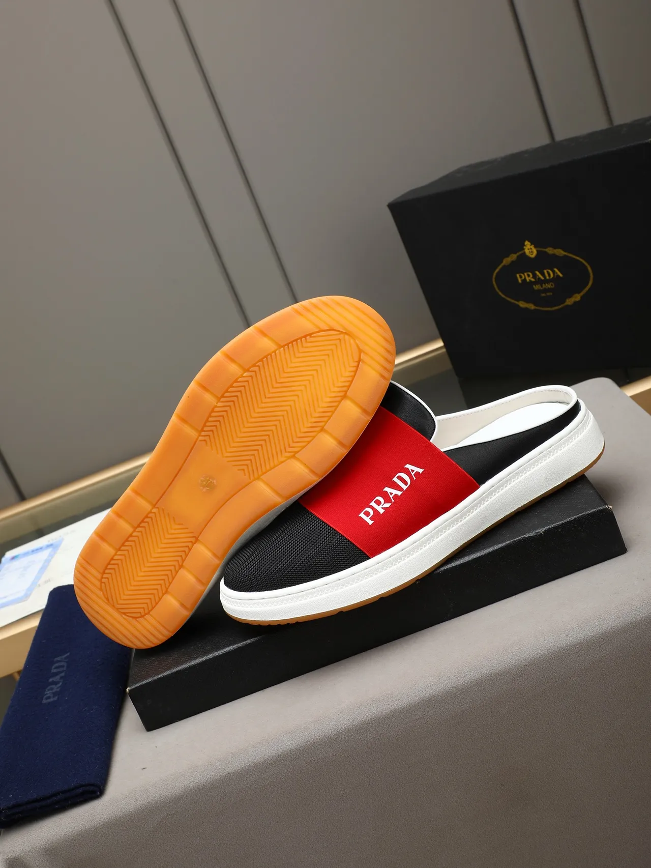 Prada Black Red Slip-On Mule Color-Blocked Loafer 4