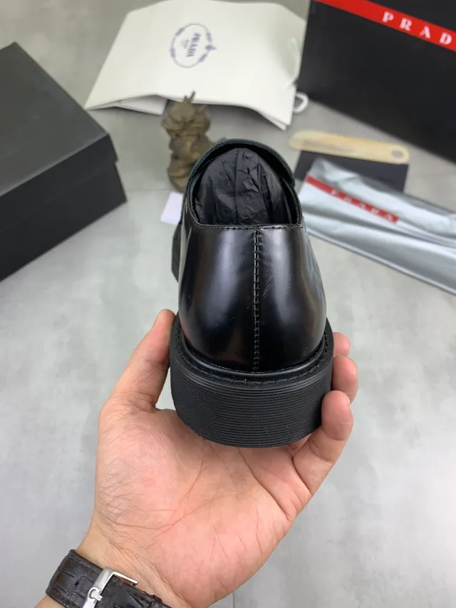 Prada Black Silver Glossy Leather Metal Triangle Logo Plaque Loafer 3