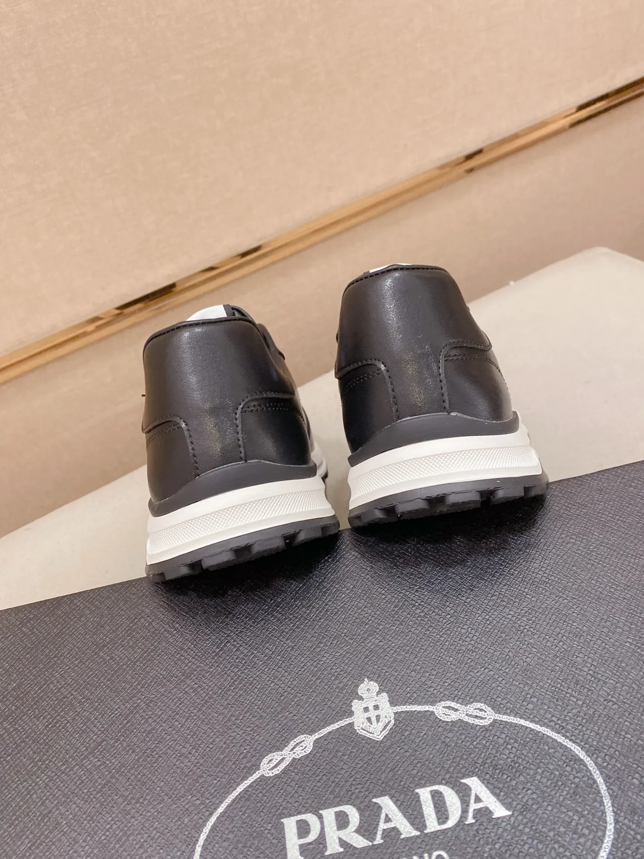 Prada Black White Leather Upper Triangular Logo Plaque Lifestyle Sneakers 3