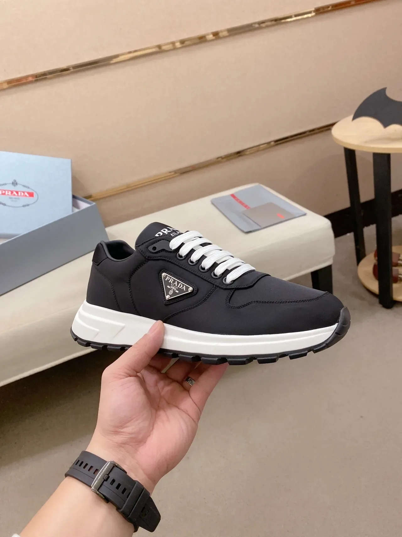 Prada Black White Nylon Upper Contrast Midsole Lifestyle Sneakers 4