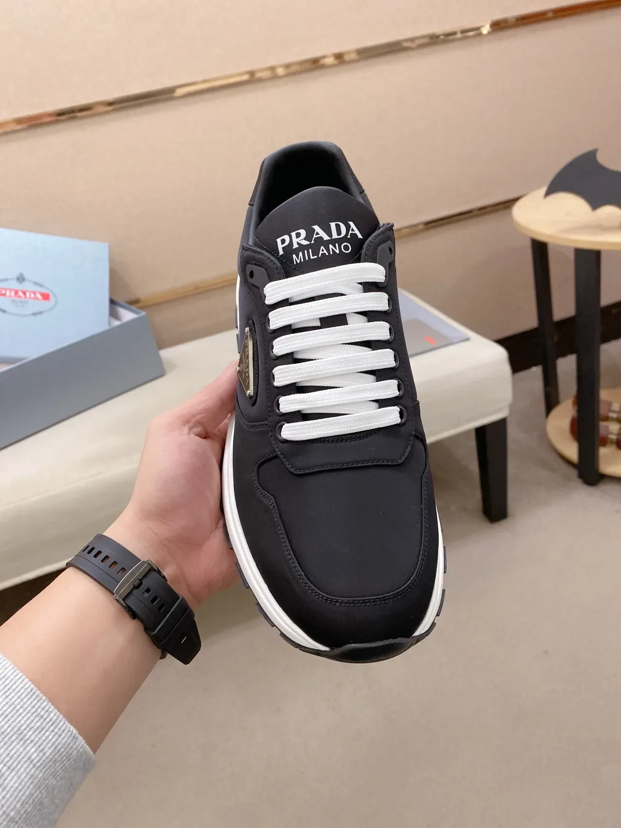 Prada Black White Nylon Upper Contrast Midsole Lifestyle Sneakers 5