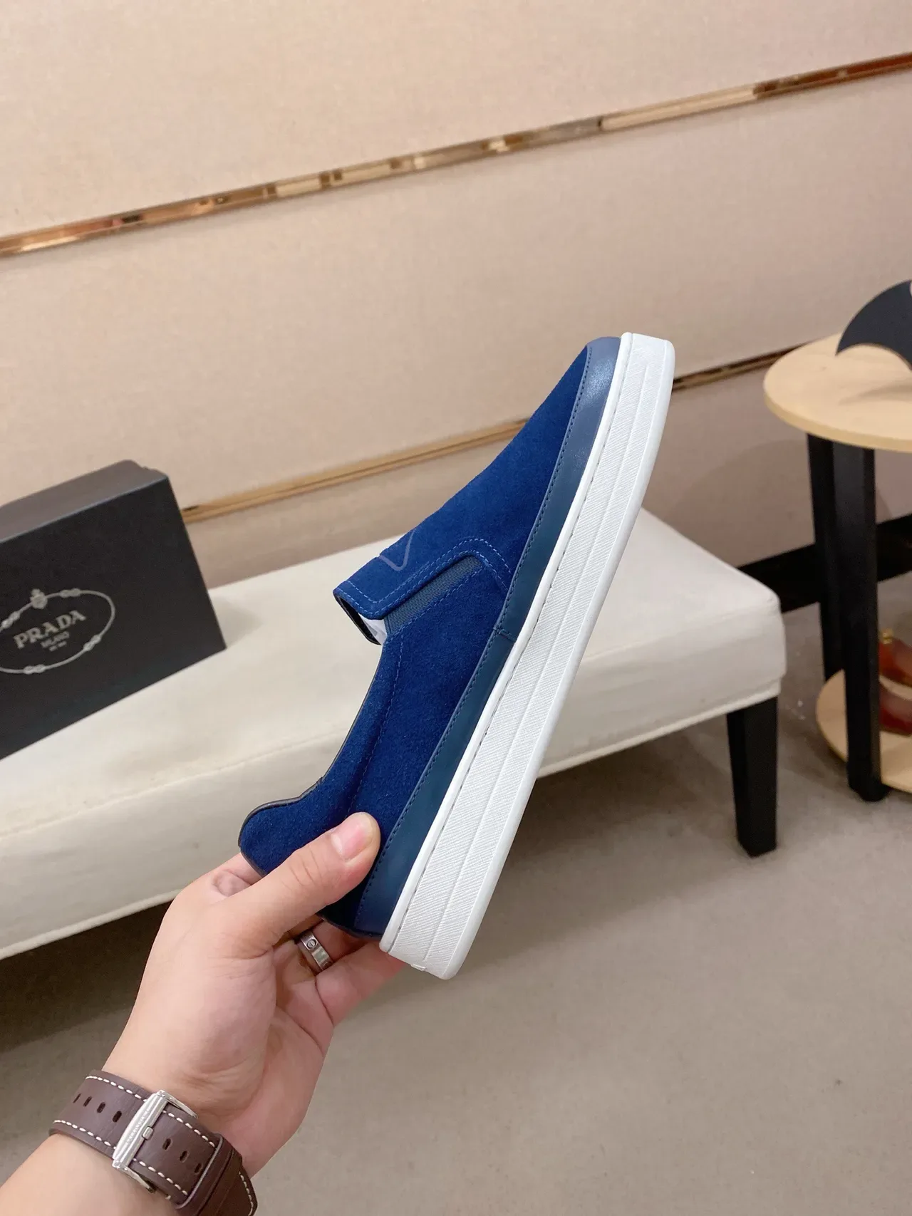 Prada Blue Navy Slip-On Suede Upper Lifestyle Sneakers 6