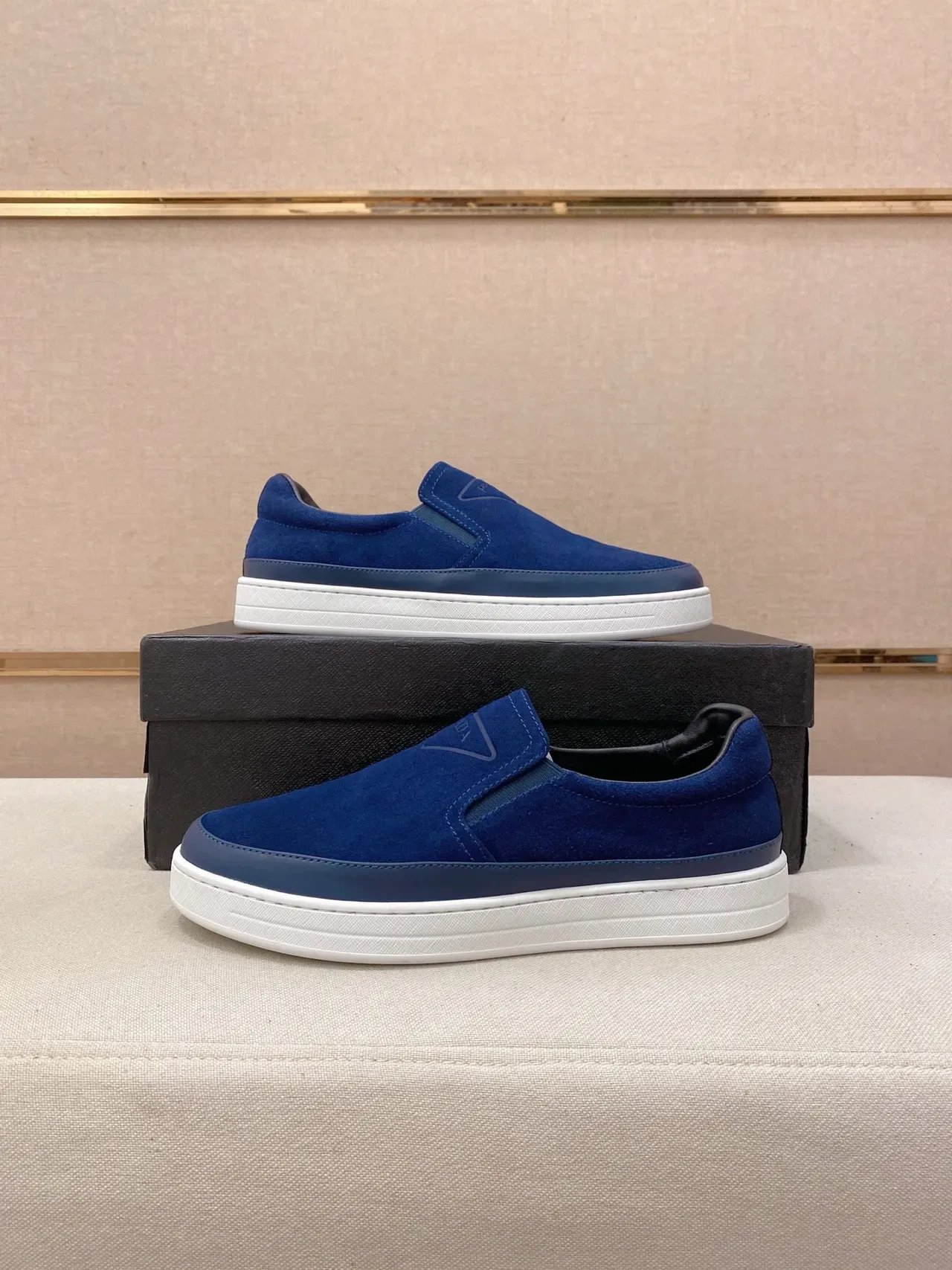Prada Blue Navy Slip-On Suede Upper Lifestyle Sneakers 8