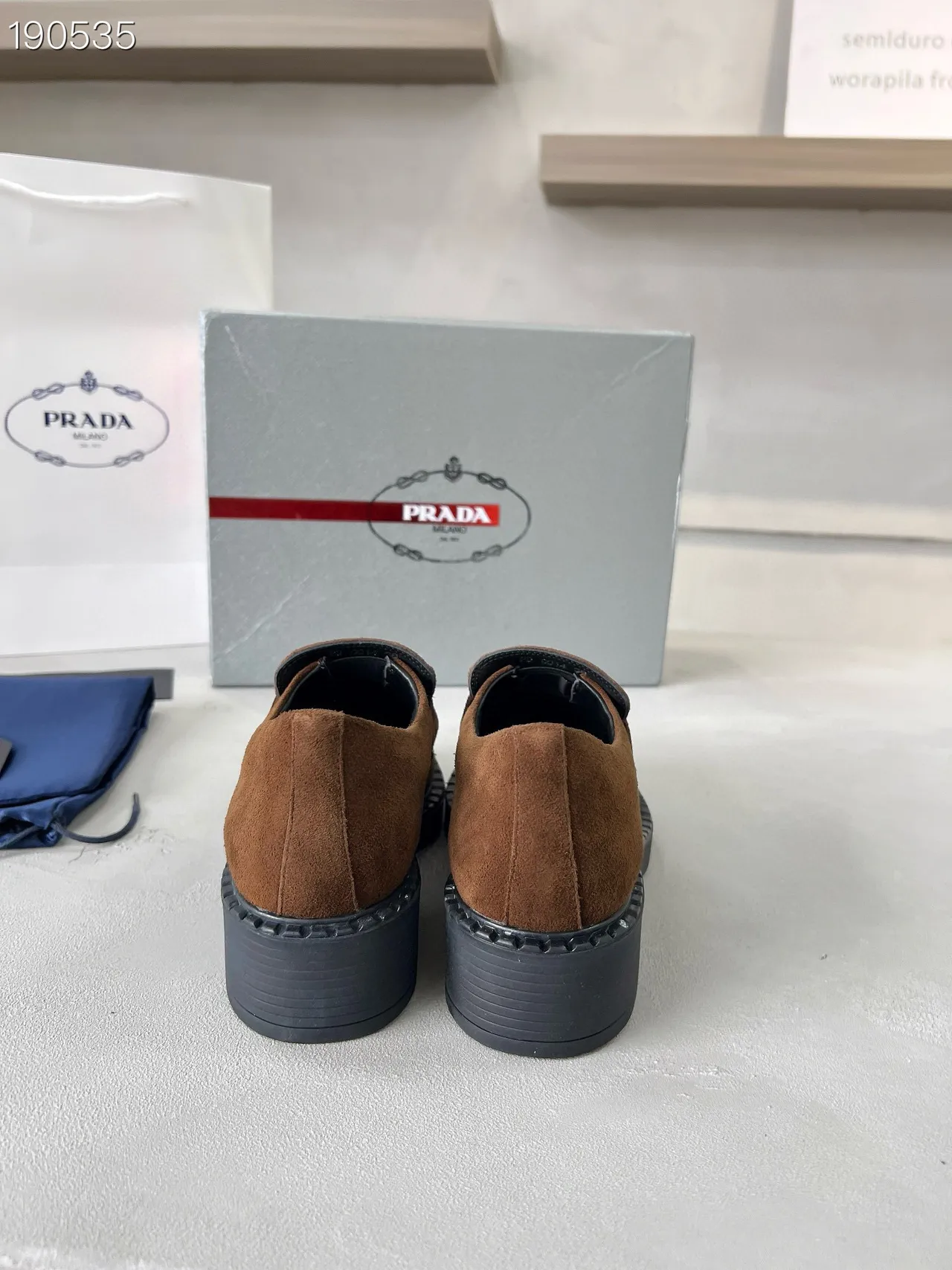 Prada Brown Black Suede Upper Platform Sole Loafer 2