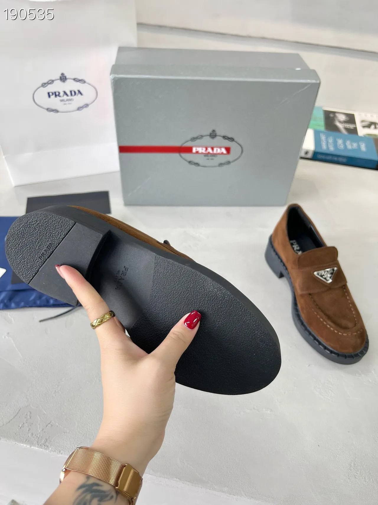 Prada Brown Black Suede Upper Platform Sole Loafer 3