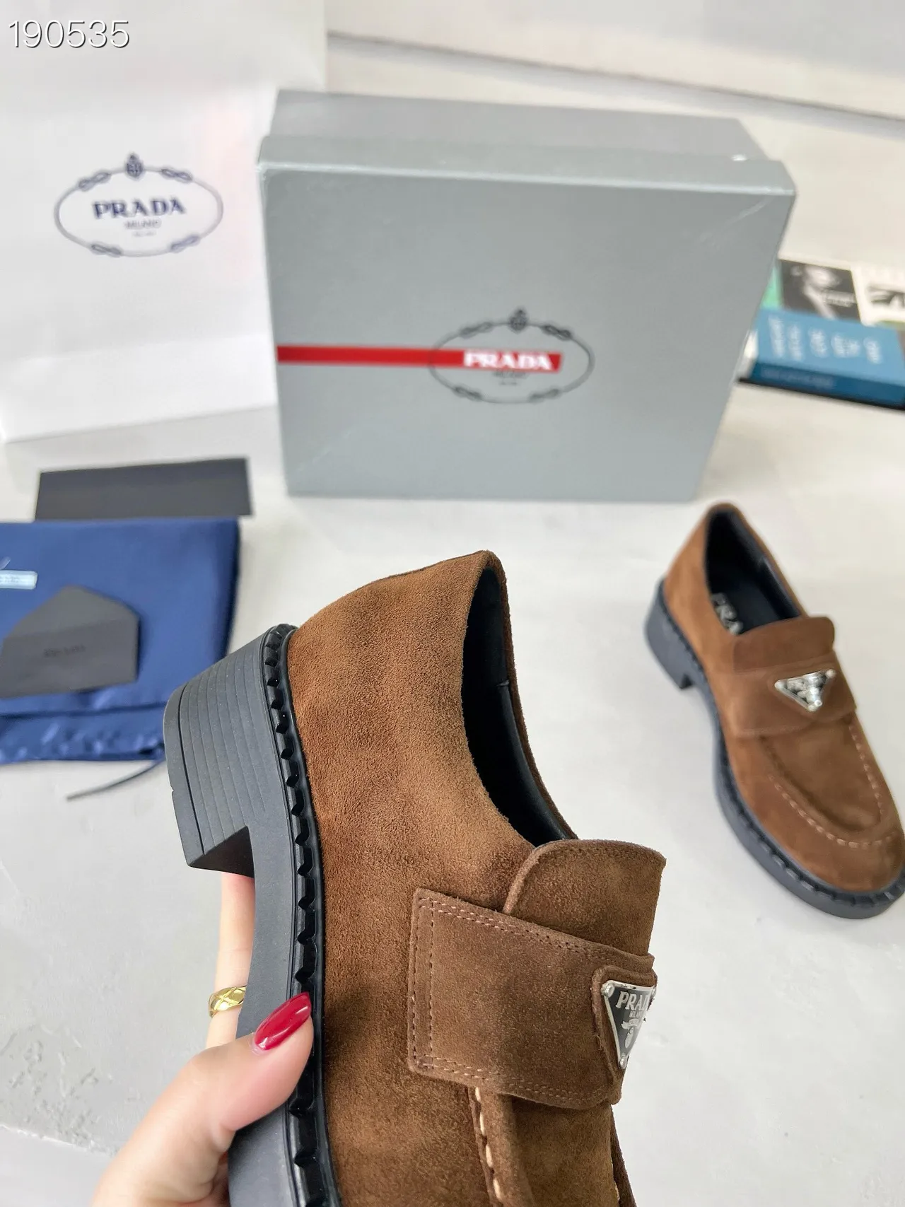 Prada Brown Black Suede Upper Platform Sole Loafer 4