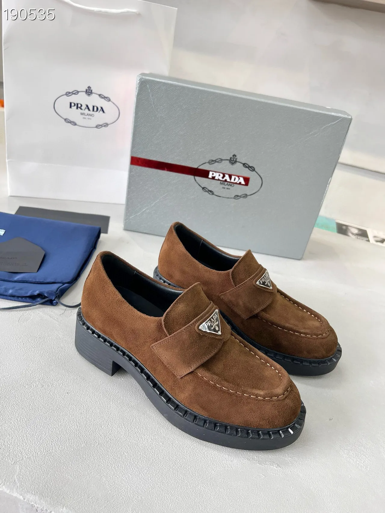 Prada Brown Black Suede Upper Platform Sole Loafer 5