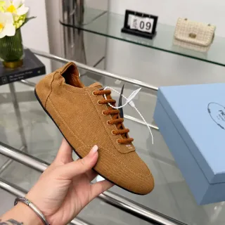 Prada Brown Black Upper Tonal Stitching Canvas Shoes