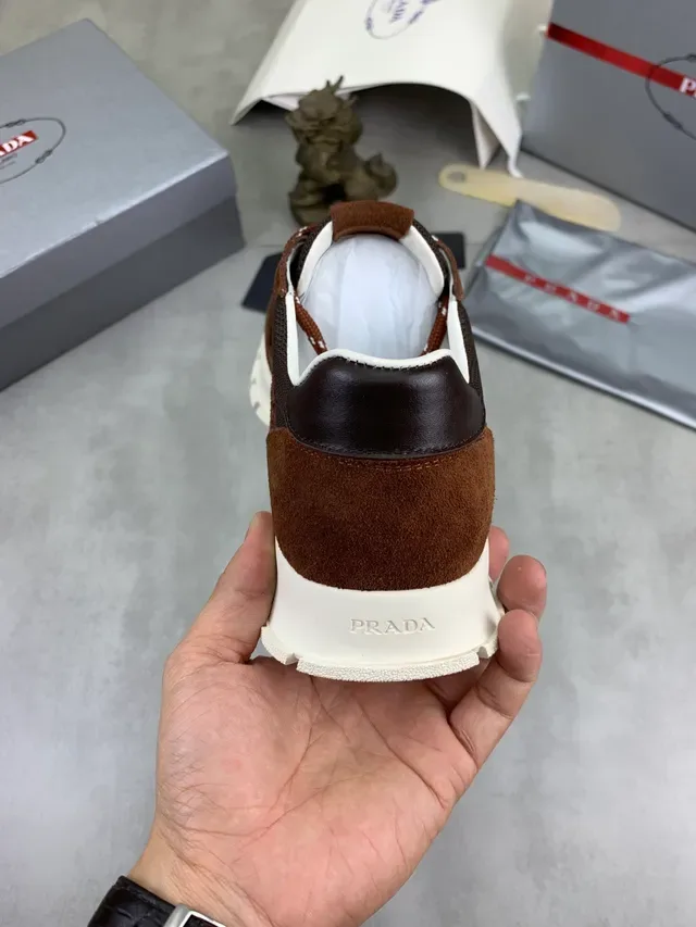 Prada Brown Suede and Mesh Lace-Up Lifestyle Sneaker 4