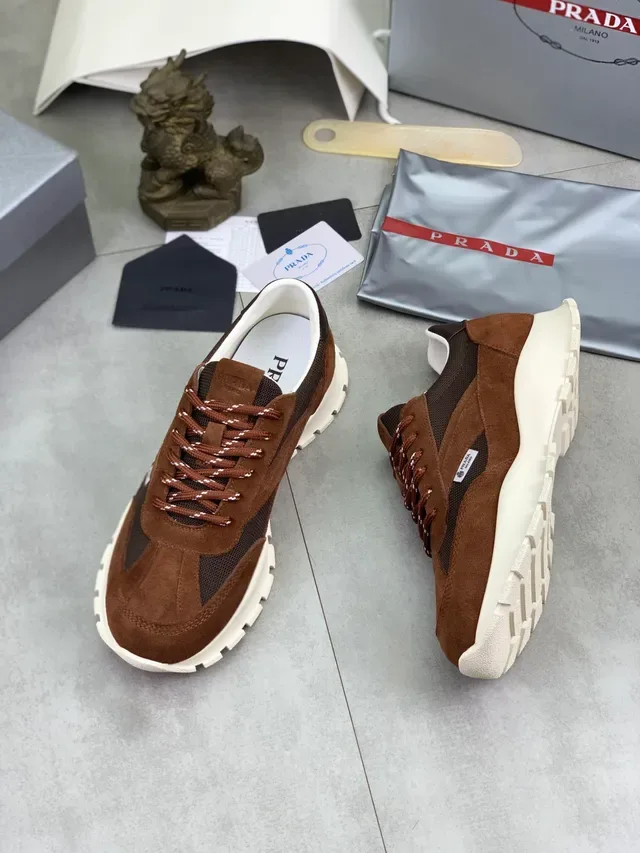 Prada Brown Suede and Mesh Lace-Up Lifestyle Sneaker 5