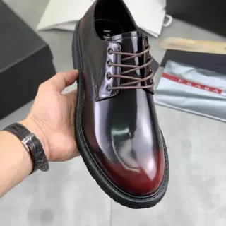 Prada Burgundy Black High-Gloss Gradient Leather Closed-Lace Oxford Shoes