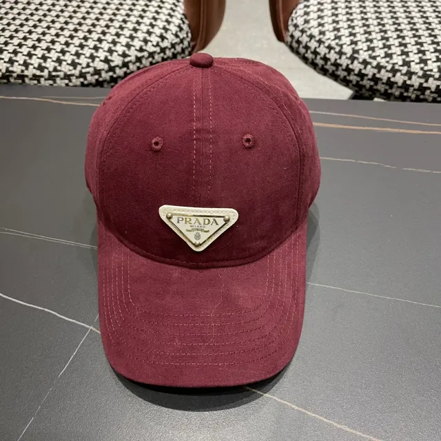 Prada Borgonha Estruturada Seis-Painel Pré-Curvado Brim Boné de Beisebol 3