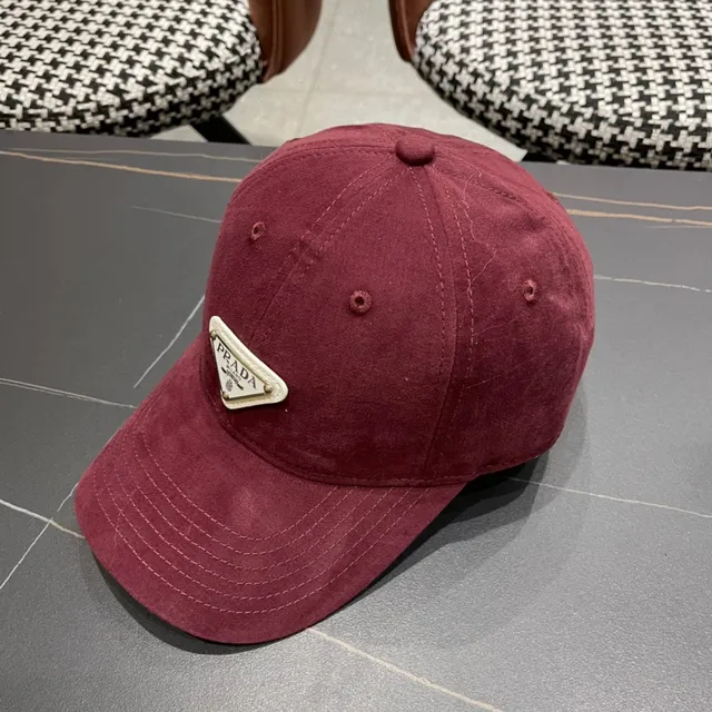 Prada Borgonha Estruturada Seis-Painel Pré-Curvado Brim Boné de Beisebol 4