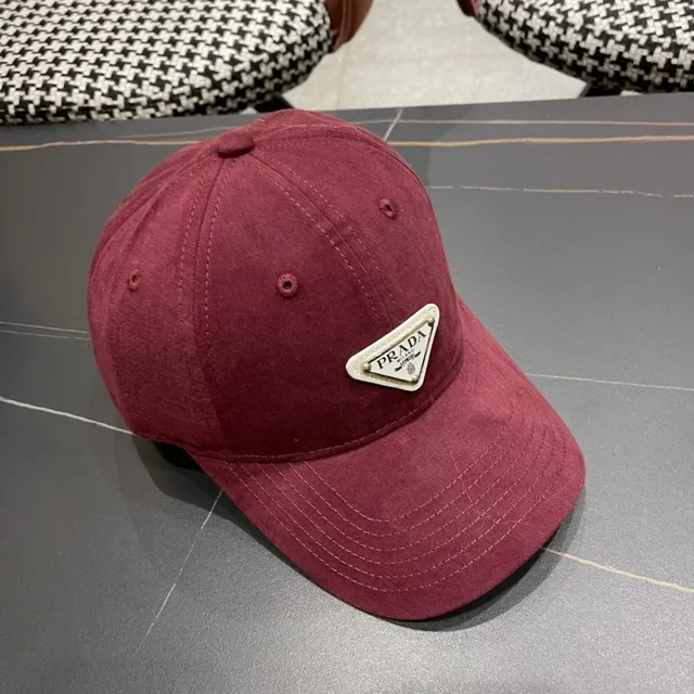 Prada Borgonha Estruturada Seis-Painel Pré-Curvado Brim Boné de Beisebol 5