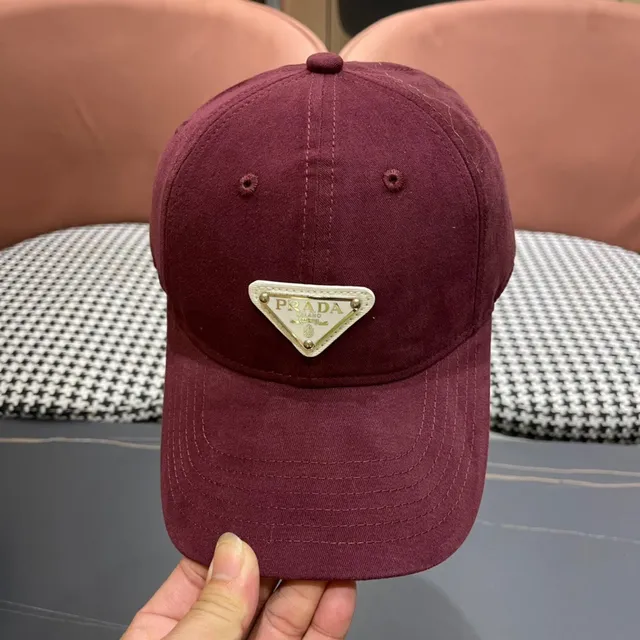 Prada Borgonha Estruturada Seis-Painel Pré-Curvado Brim Boné de Beisebol 6