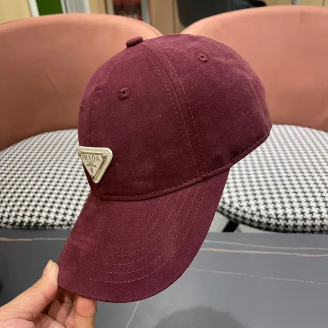 Prada Borgonha Estruturada Seis-Painel Pré-Curvado Brim Boné de Beisebol 8