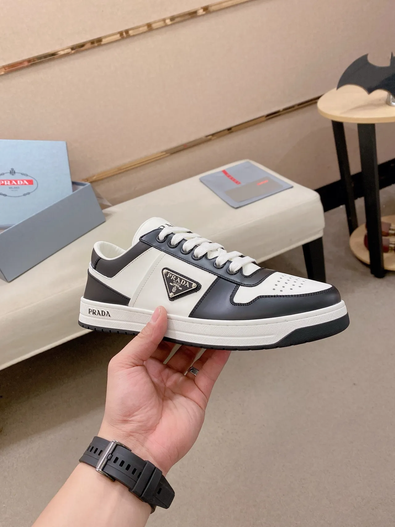 Prada Cloudbust Black and White Leather Lifestyle Sneakers 4