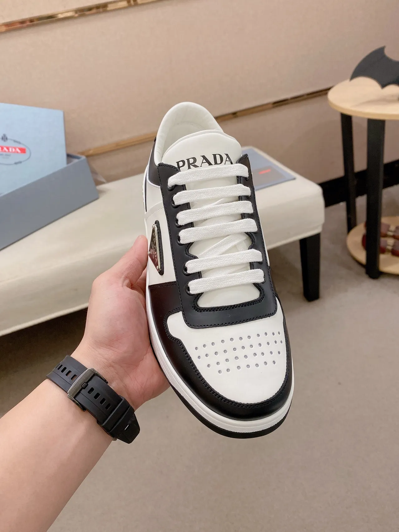 Prada Cloudbust Black and White Leather Lifestyle Sneakers 5