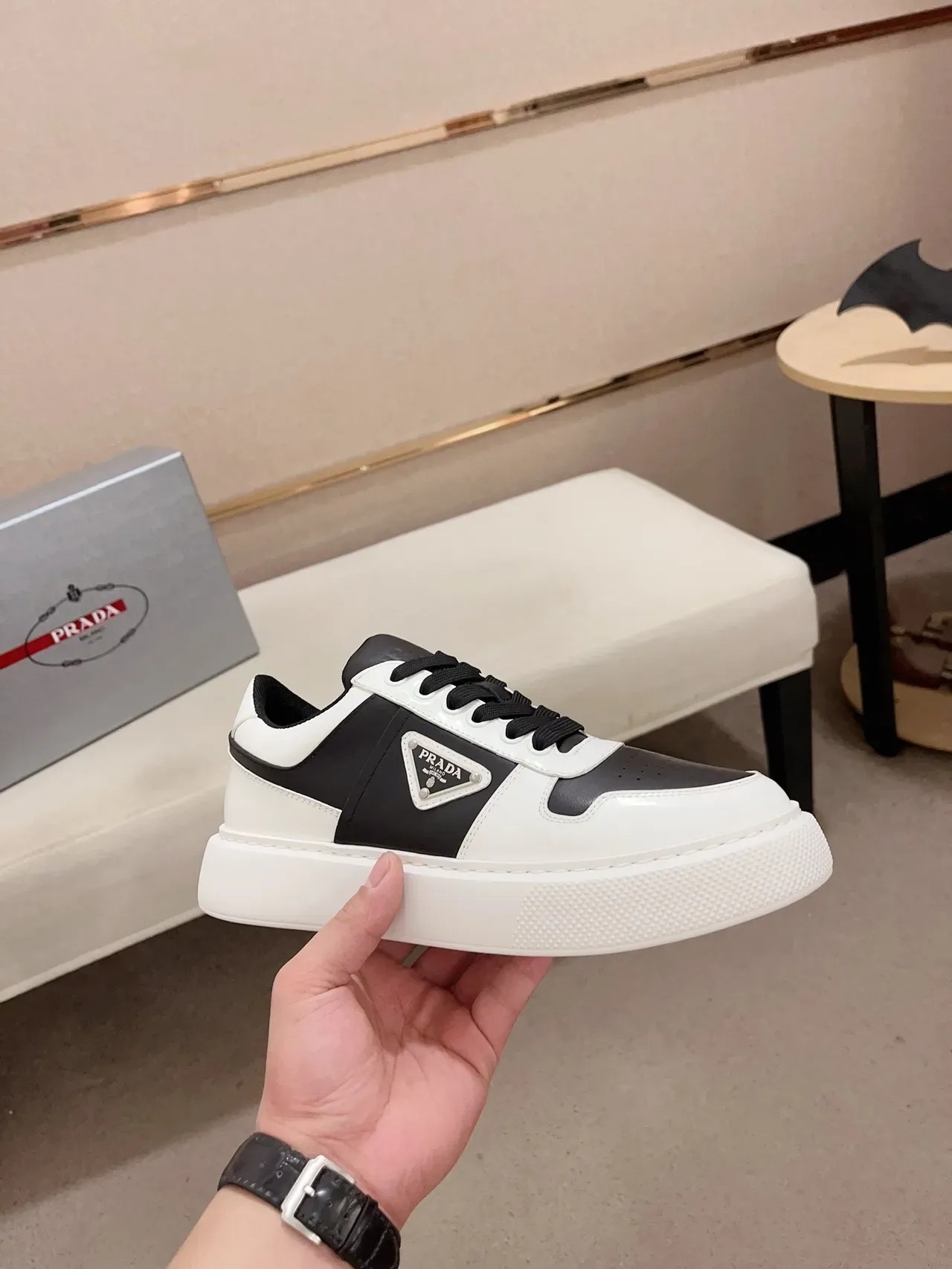 Prada Cloudbust Black and White Leather Lifestyle Sneakers 5