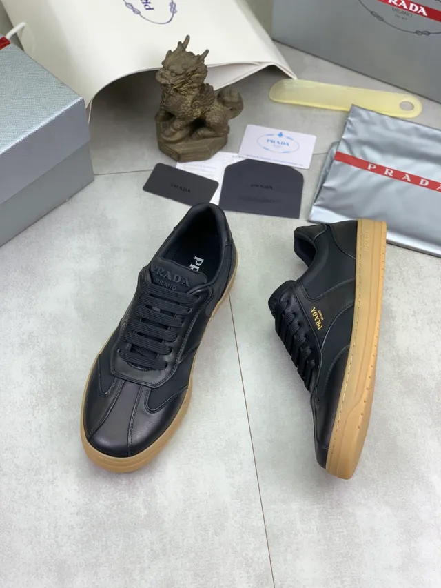 Prada Cloudbust Black Beige Leather And Textile Upper Gum Rubber Sole Lifestyle Sneakers 5