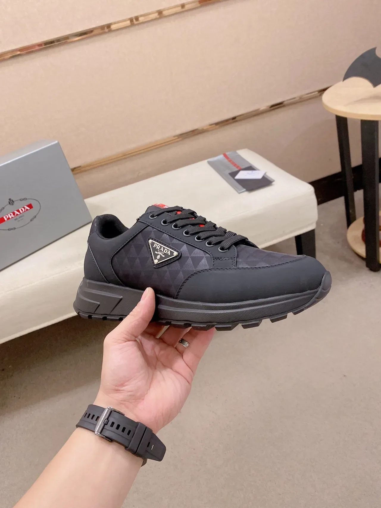 Prada Cloudbust Black Geometric Pattern Chunky Sneakers 5