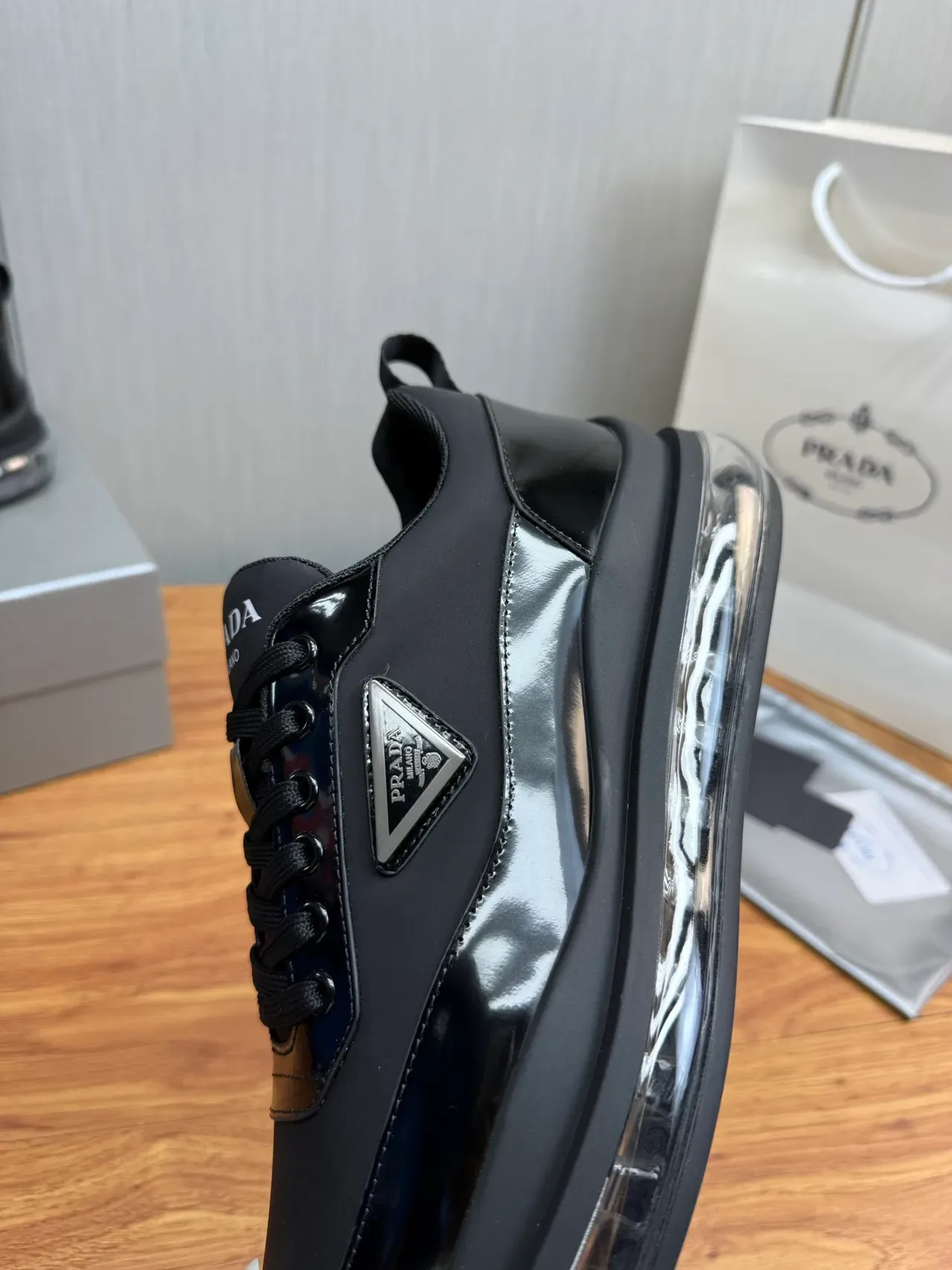 Prada Cloudbust Black Glossy Patent and Nylon Lifestyle Sneakers 3