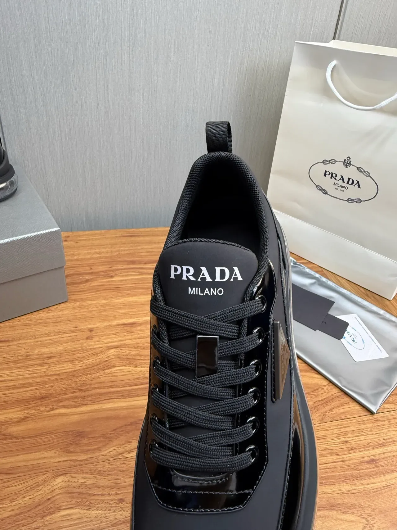 Prada Cloudbust Black Glossy Patent and Nylon Lifestyle Sneakers 4