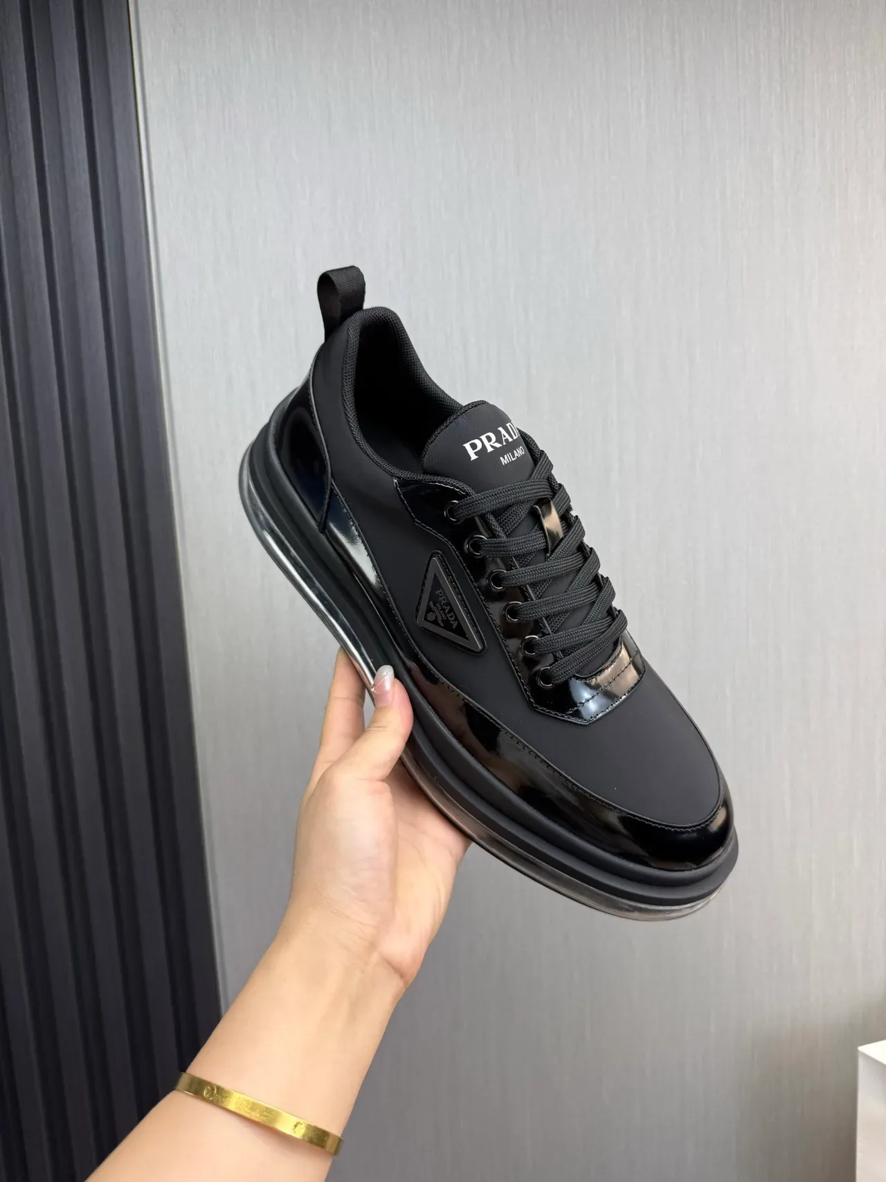 Prada Cloudbust Black Glossy Patent and Nylon Lifestyle Sneakers 5