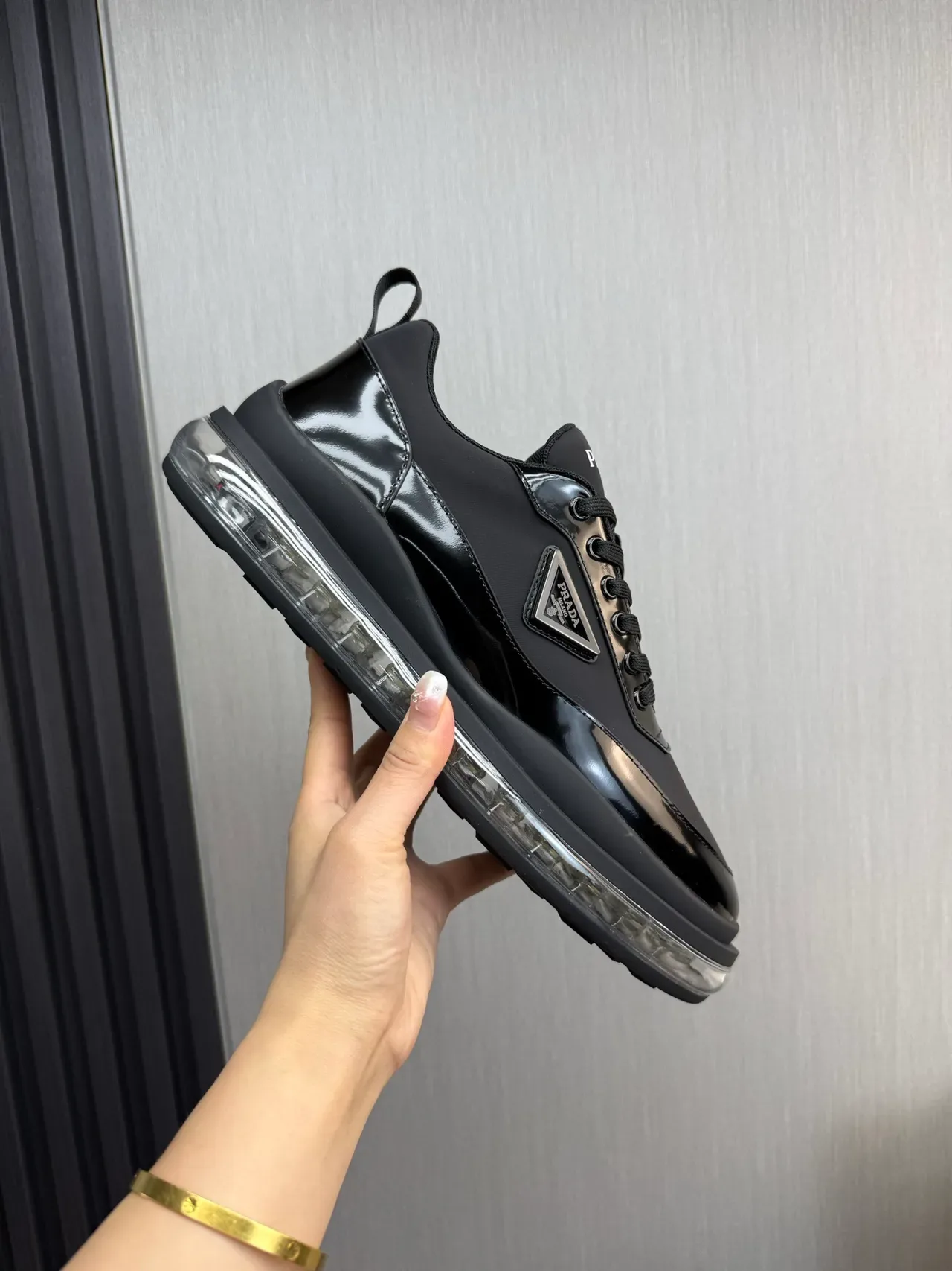 Prada Cloudbust Black Glossy Patent and Nylon Lifestyle Sneakers 6