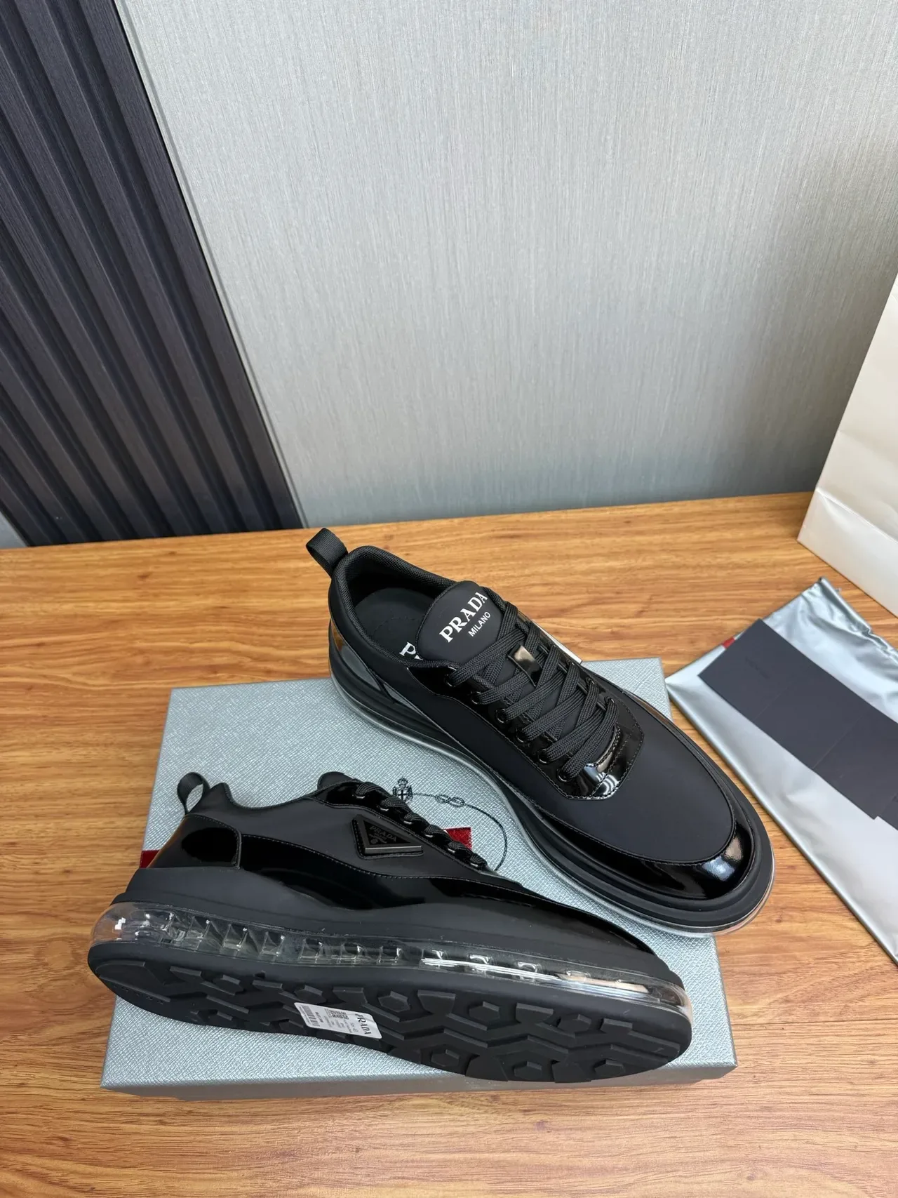 Prada Cloudbust Black Glossy Patent and Nylon Lifestyle Sneakers 7