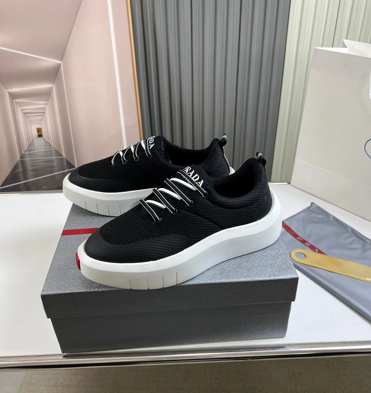 Prada Cloudbust Black Mesh Platform Lifestyle Sneakers 2