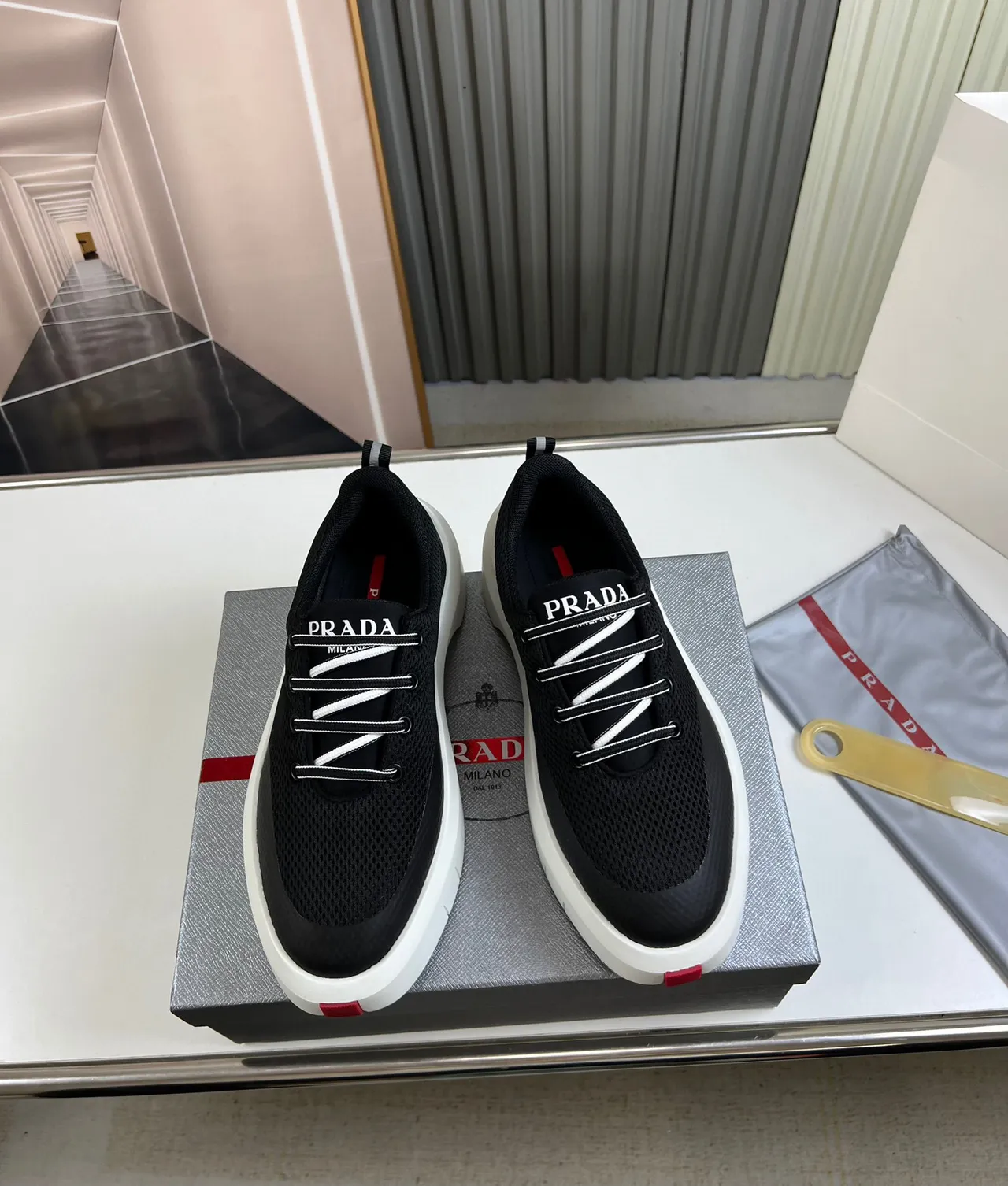 Prada Cloudbust Black Mesh Platform Lifestyle Sneakers 8