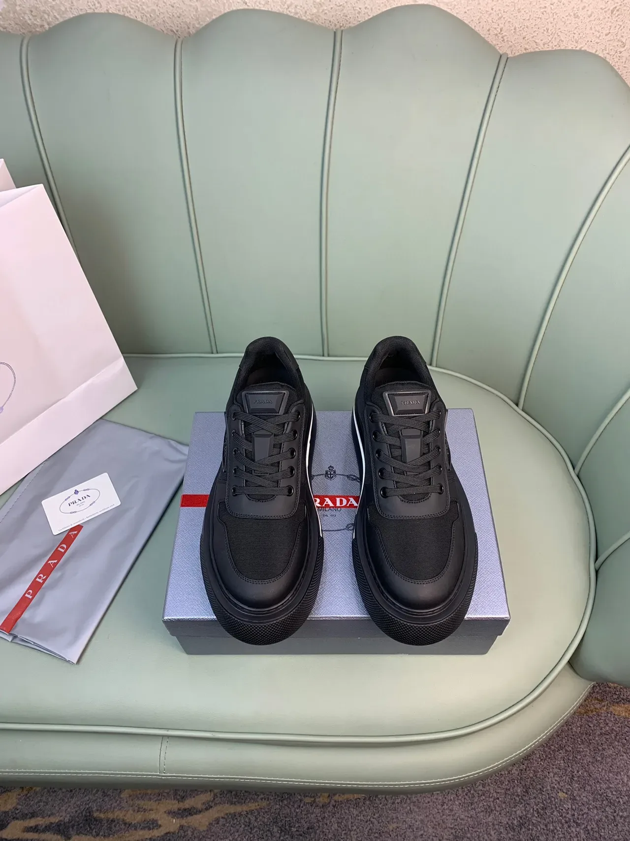 Prada Cloudbust Black Mixed-Material Platform Lifestyle Sneakers 8