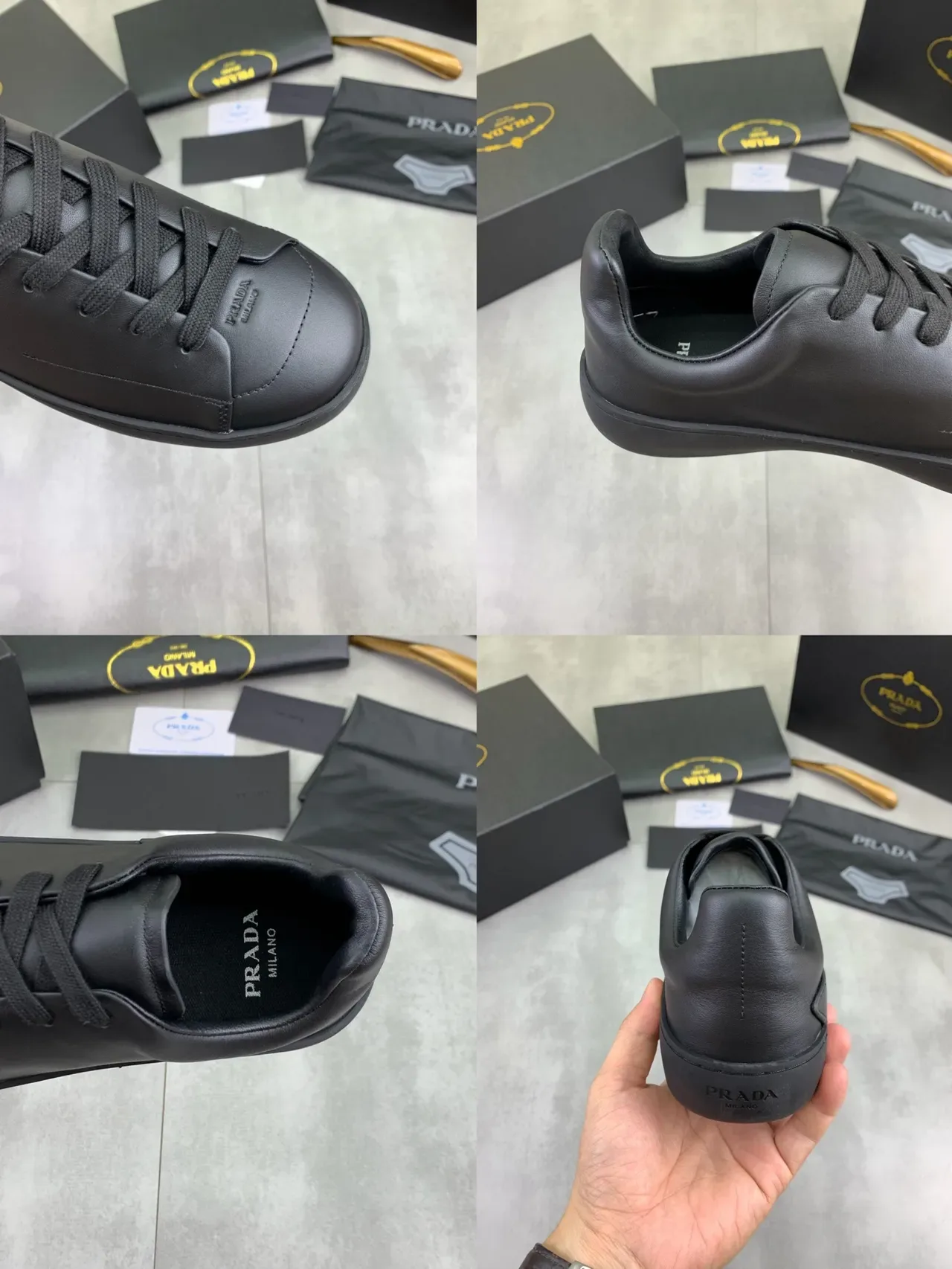 Prada Cloudbust Black Monochrome Smooth Leather Upper Lifestyle Sneakers 2