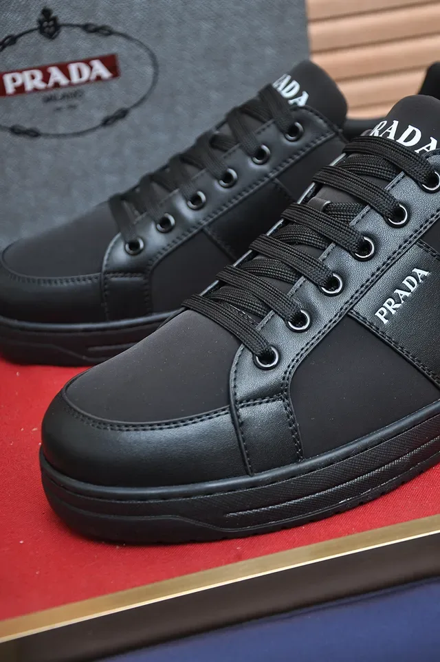 Prada Cloudbust Black Paneled Leather And Textile Upper Flat Rubber Sole Lifestyle Sneakers 2