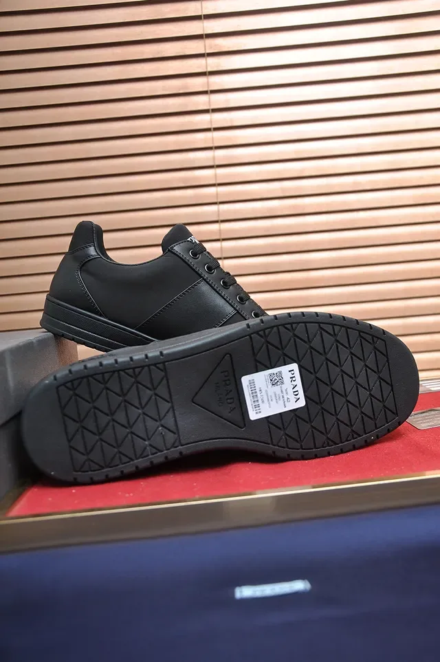 Prada Cloudbust Black Paneled Leather And Textile Upper Flat Rubber Sole Lifestyle Sneakers 3