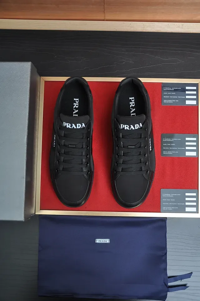 Prada Cloudbust Black Paneled Leather And Textile Upper Flat Rubber Sole Lifestyle Sneakers 5