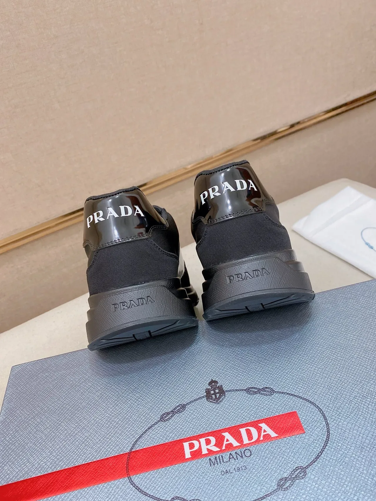 Prada Cloudbust Black Textile and Patent Lifestyle Sneakers 4