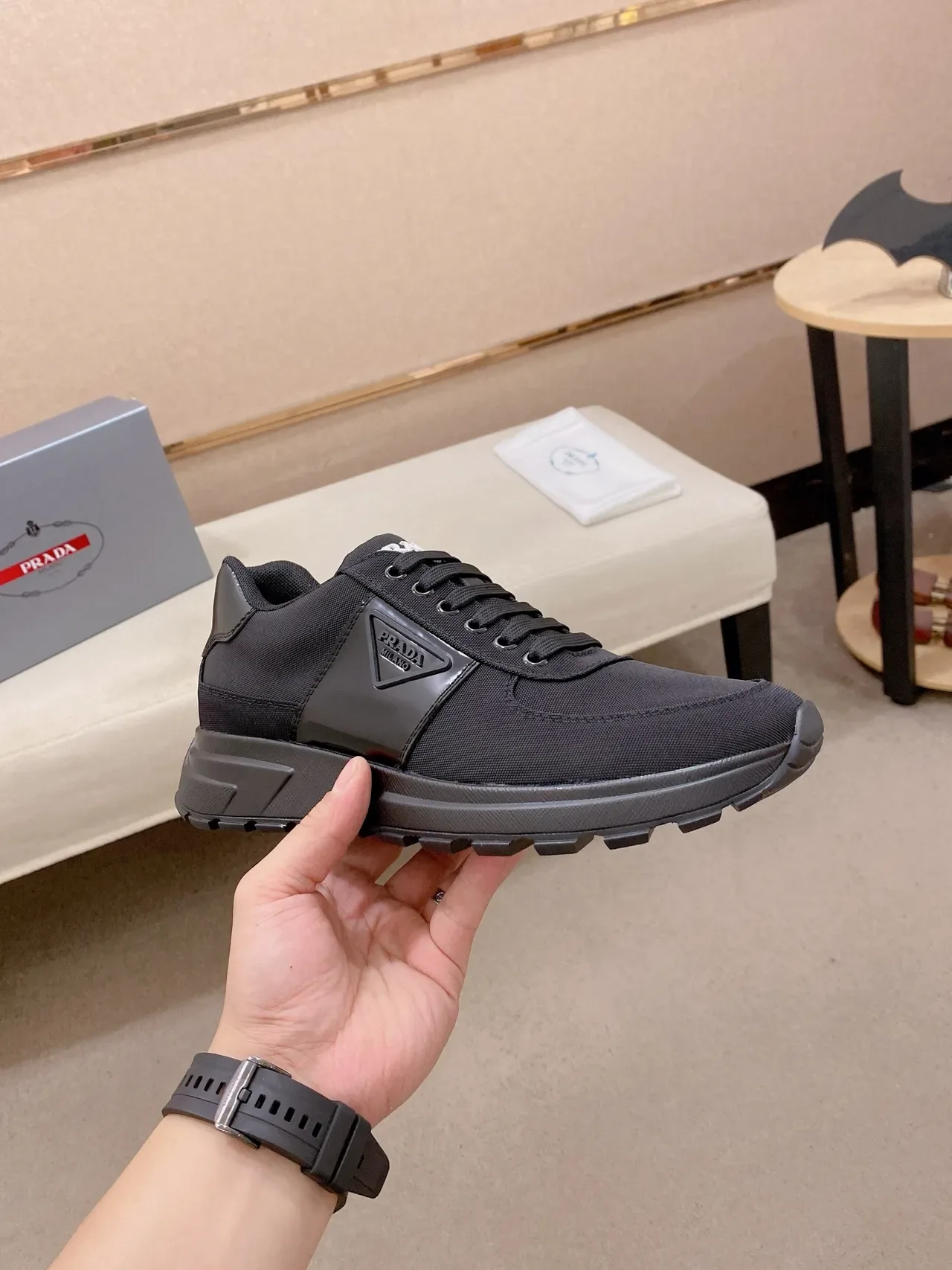 Prada Cloudbust Black Textile and Patent Lifestyle Sneakers 5