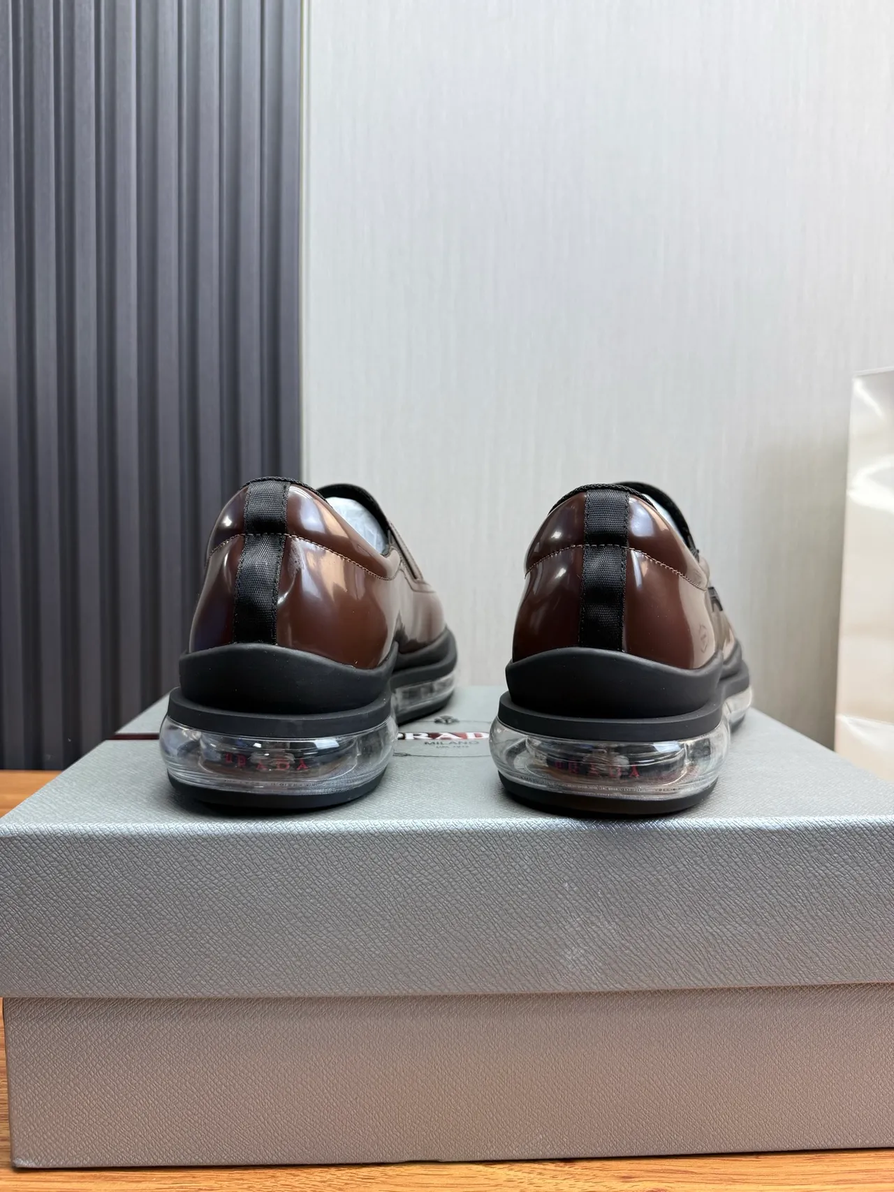Prada Cloudbust Brown Black Slip-On Patent Leather And Mesh Loafer 5