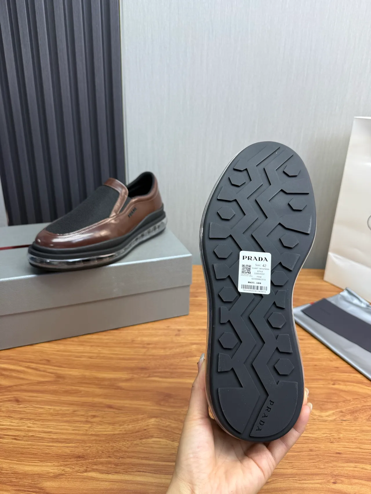 Prada Cloudbust Brown Black Slip-On Patent Leather And Mesh Loafer 10
