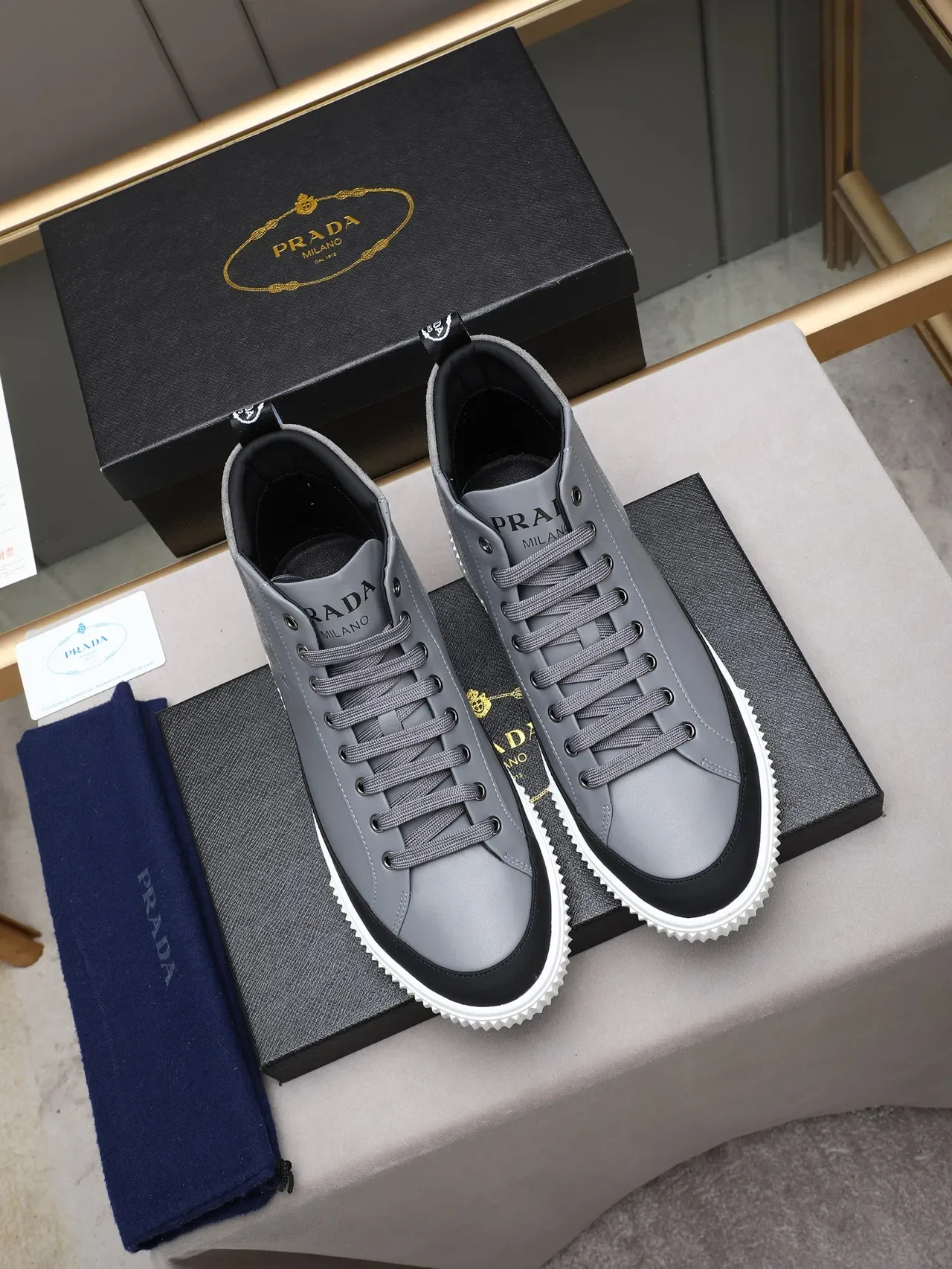 Prada Cloudbust Gray Red Logo High-Top Lifestyle Sneakers 2