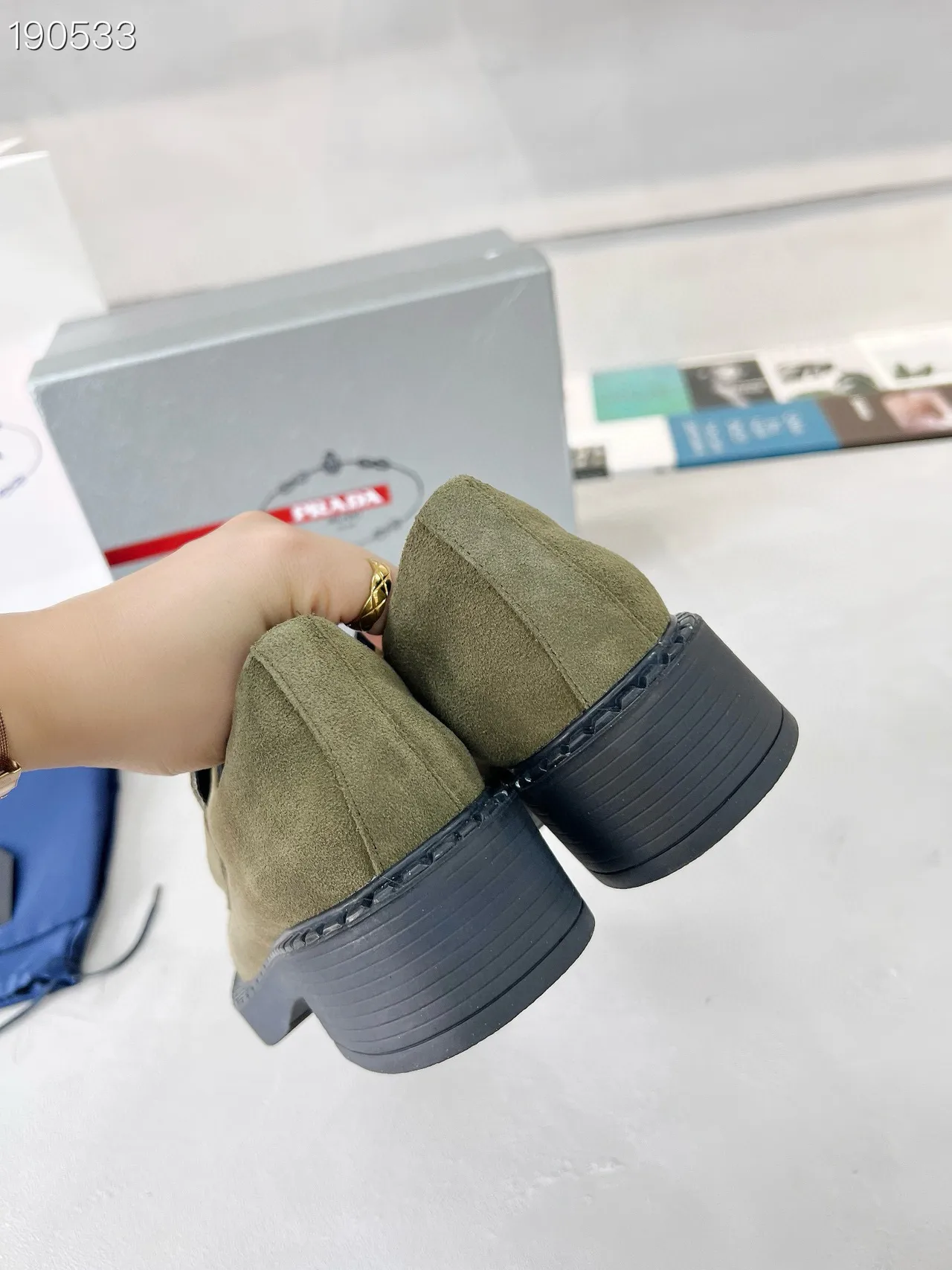 Prada Cloudbust Loafer Olive Green Suede Platform Loafers 2