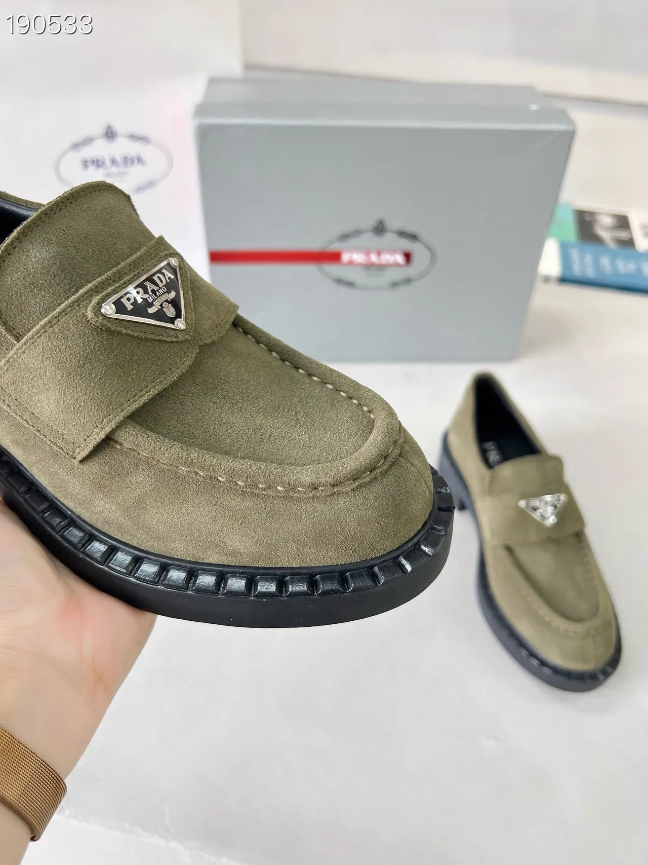 Prada Cloudbust Loafer Olive Green Suede Platform Loafers 4