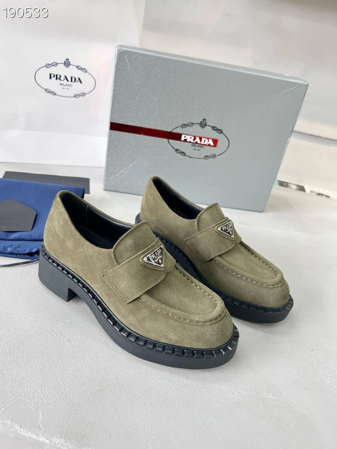 Prada Cloudbust Loafer Olive Green Suede Platform Loafers 5